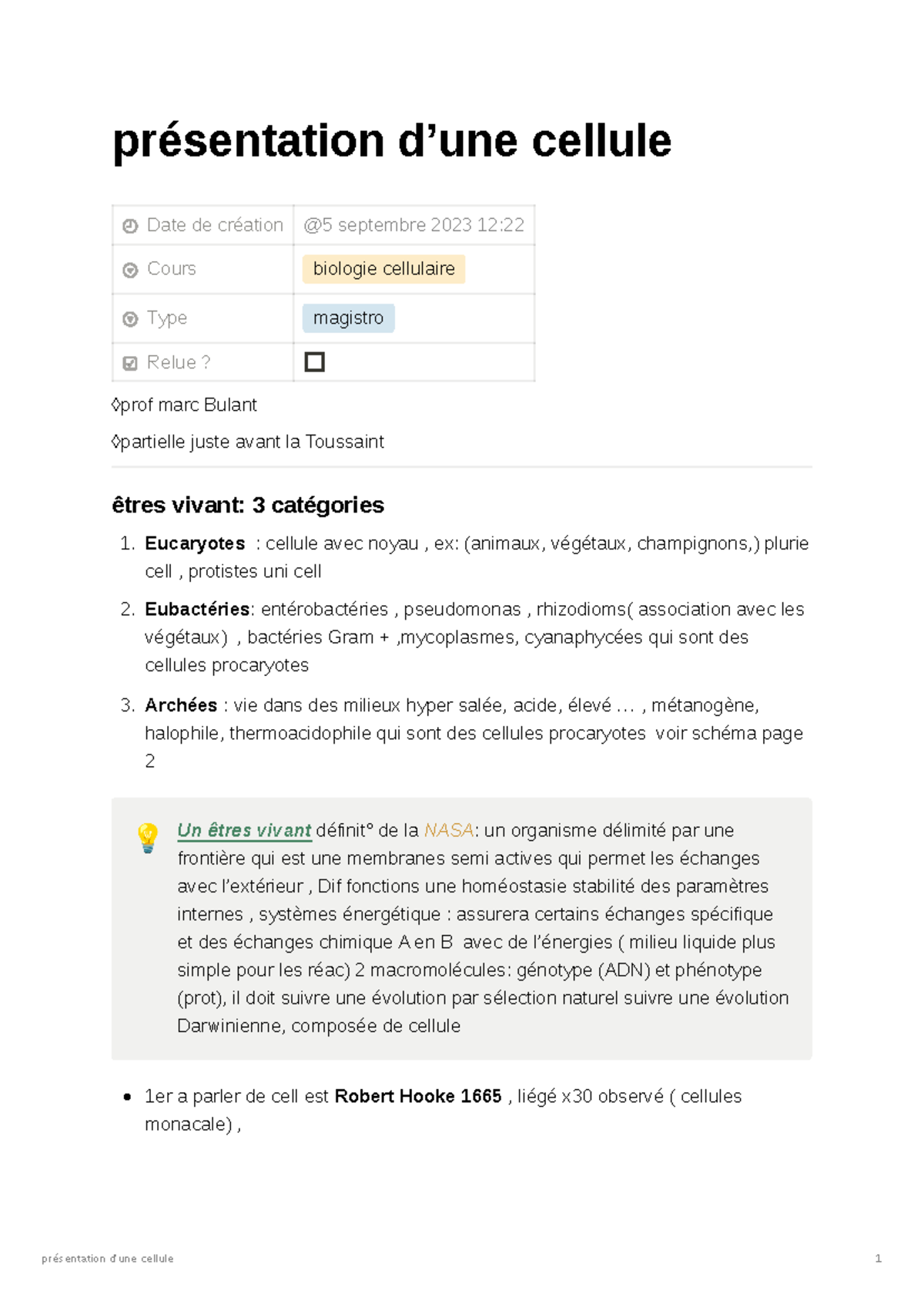 présentation d'une cellule présentation d’une cellule 1 présentation