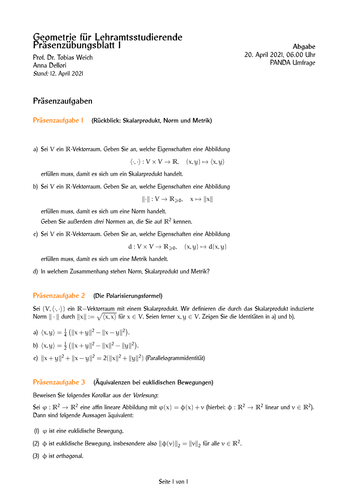 PÜ1 - Sommersemester - Geometrie Für Lehramtsstudierende ...