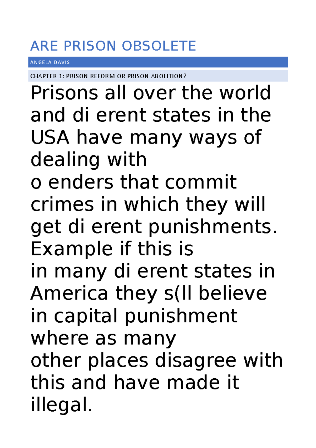 Are prison obsolete ARE PRISON OBSOLETE ANGELA DAVIS CHAPTER 1