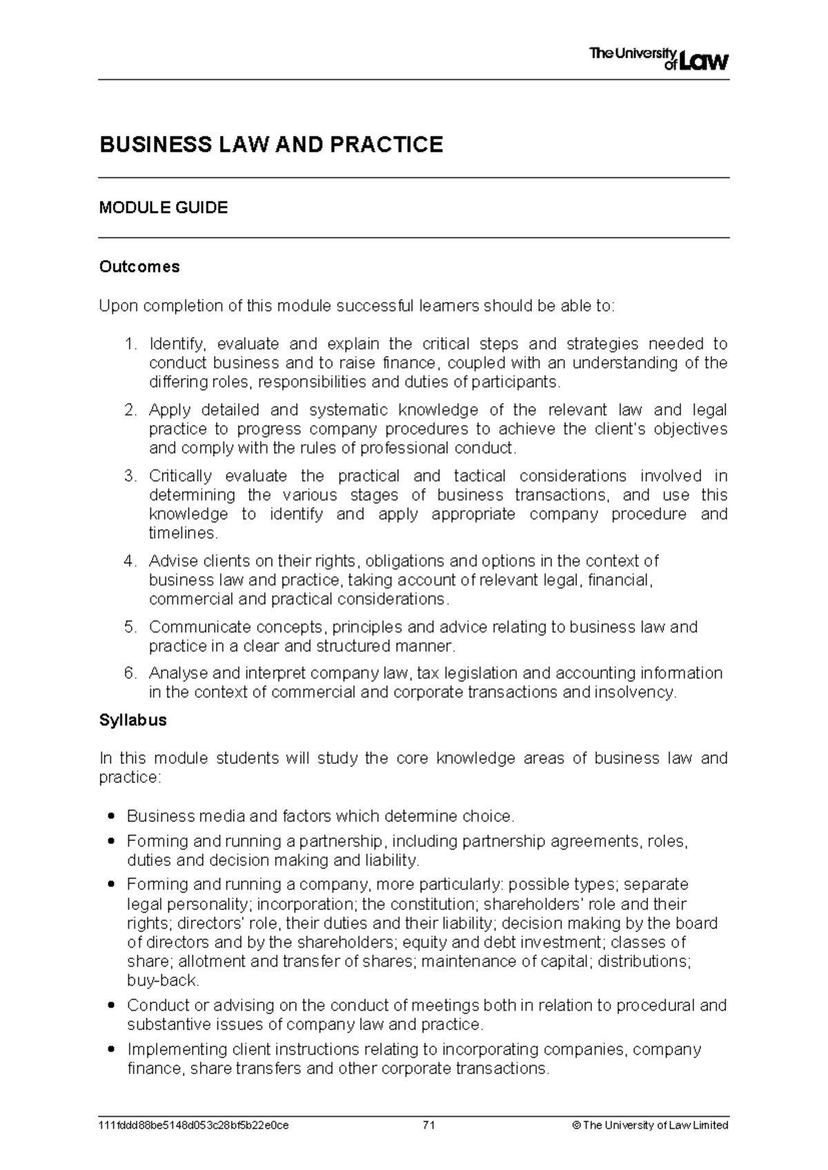 2425 blp ce01 module guide ilpc - BUSINESS LAW AND PRACTICE MODULE ...