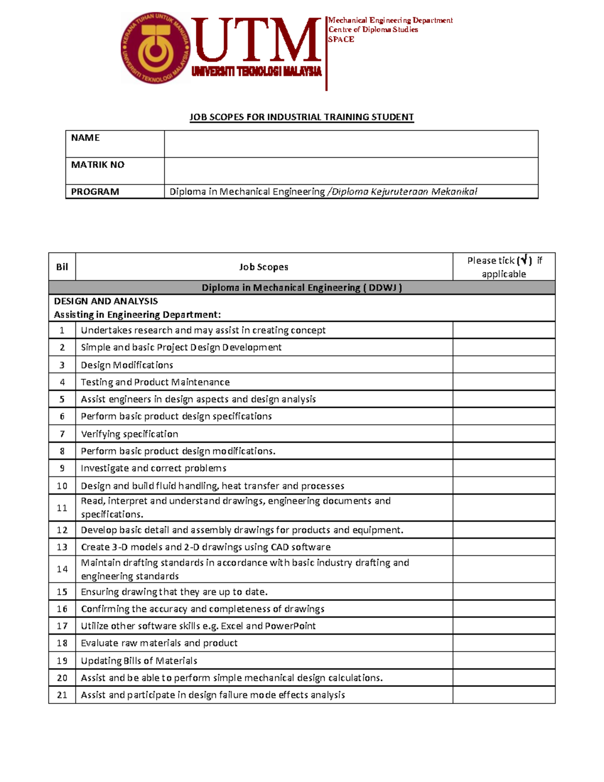 scope of work for mechanical engineering JOB SCOPES FOR INDUSTRIAL