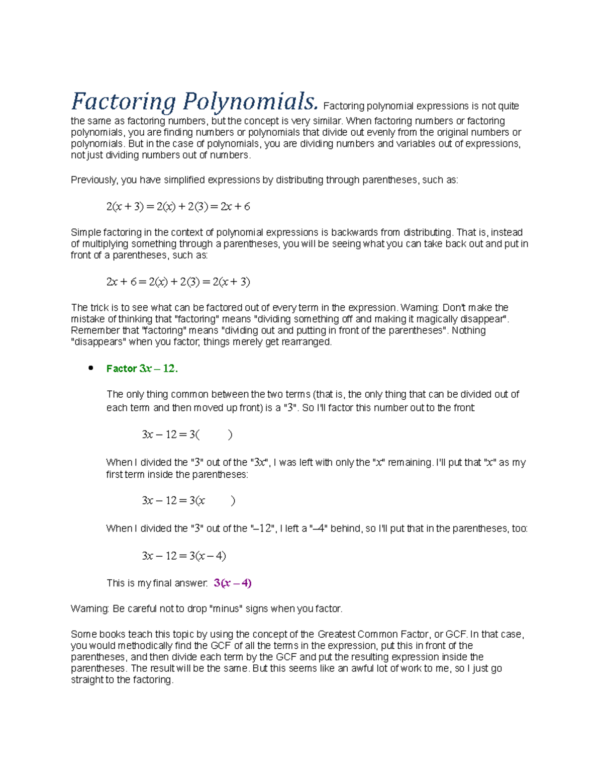 Lecture 19. Factoring Polynomials - Factoring Polynomials. Factoring ...