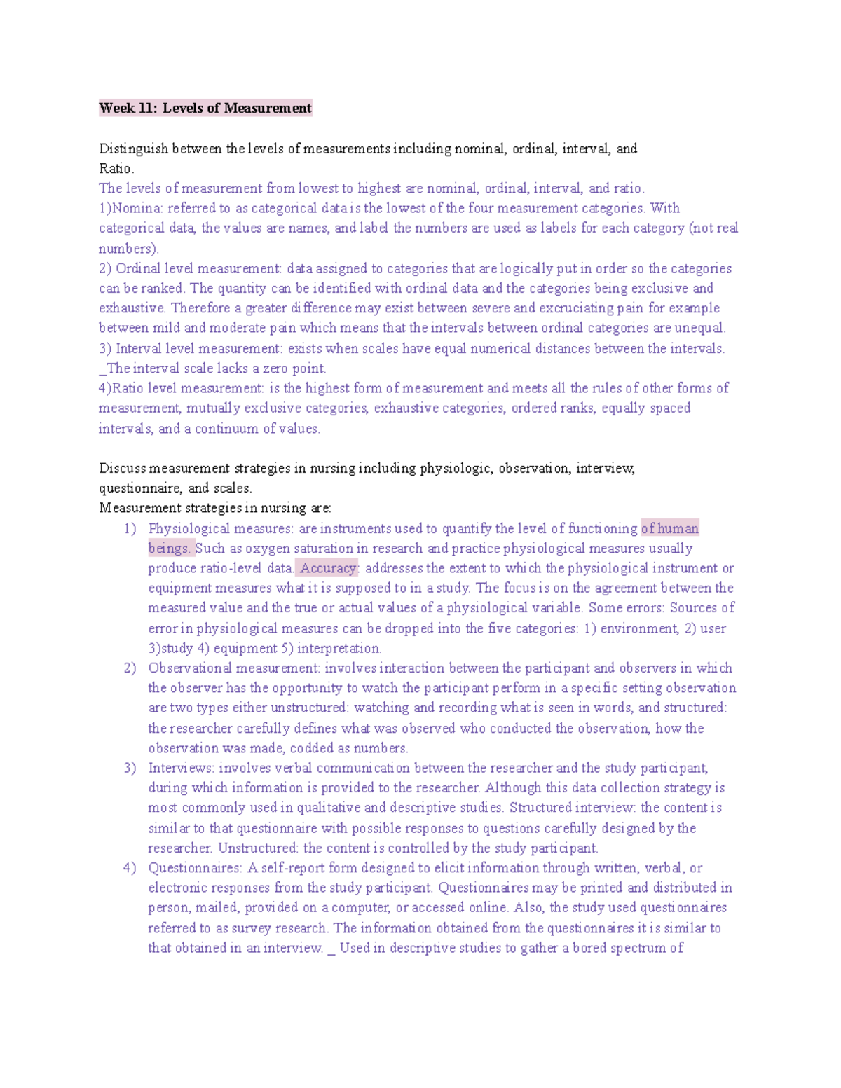 PNUR 129 Week 11 - Week 11: Levels of Measurement - Week 11: Levels of ...