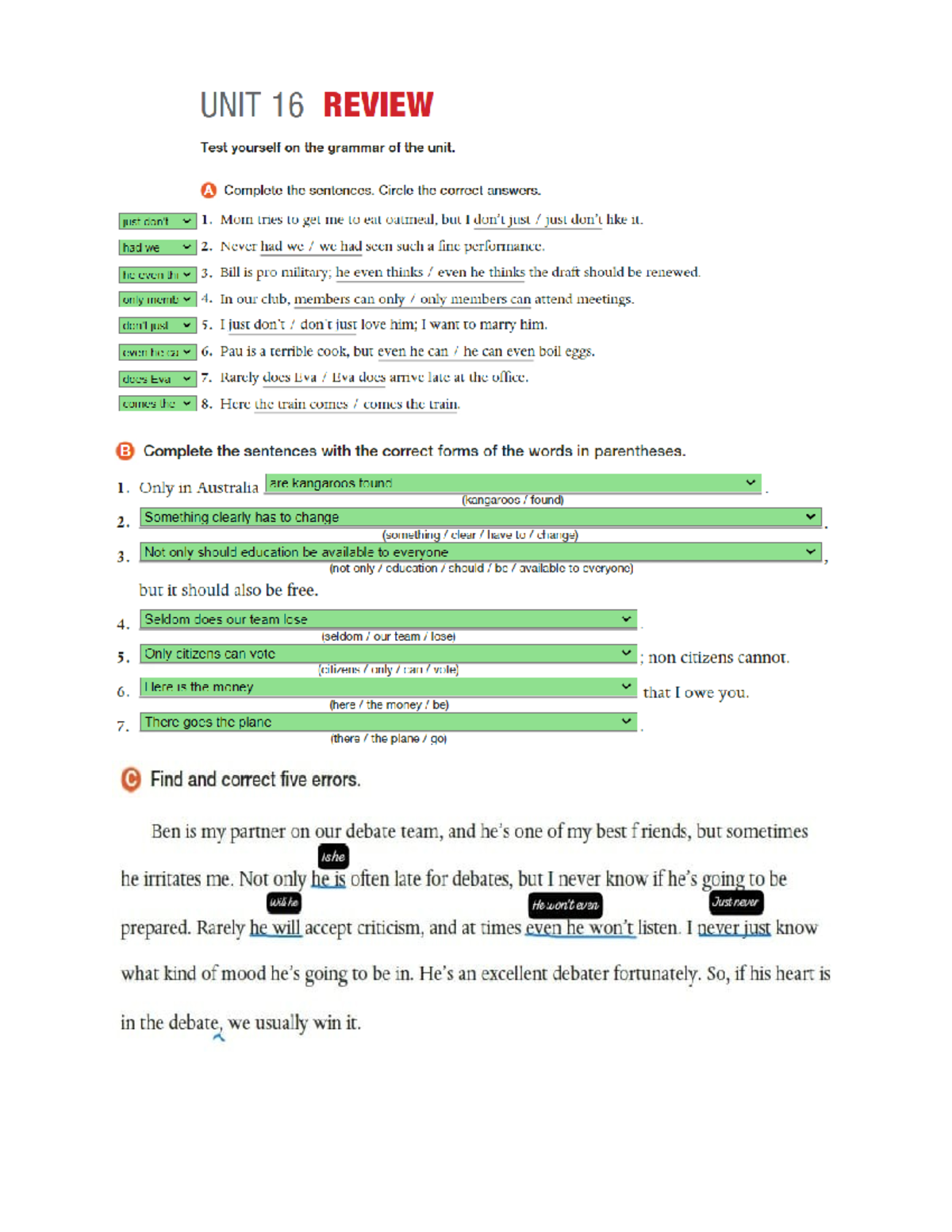 Portfolio Review 5 - DEWOD,OW,FWF - UNIT 16 REVIEW Test yourself on the ...