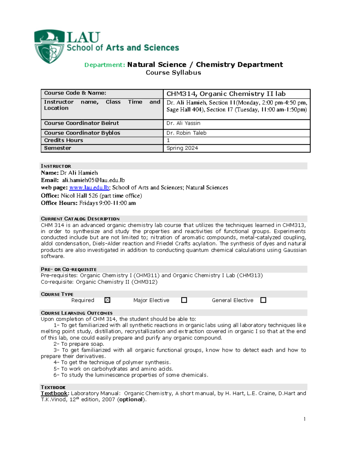 CHM314 Syllabus- Spring 2024 AY AH - Department: Natural Science ...
