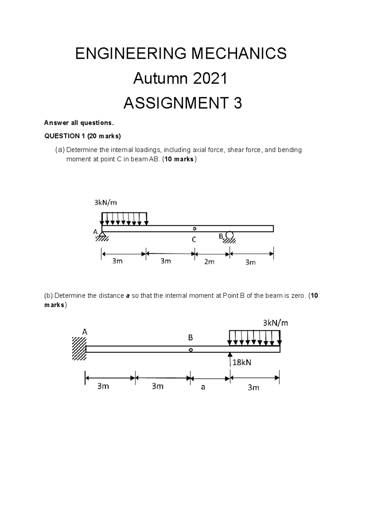 Assignment 3 Autumn 2021-1 - ENGINEERING MECHANICS Autumn 2021 ...