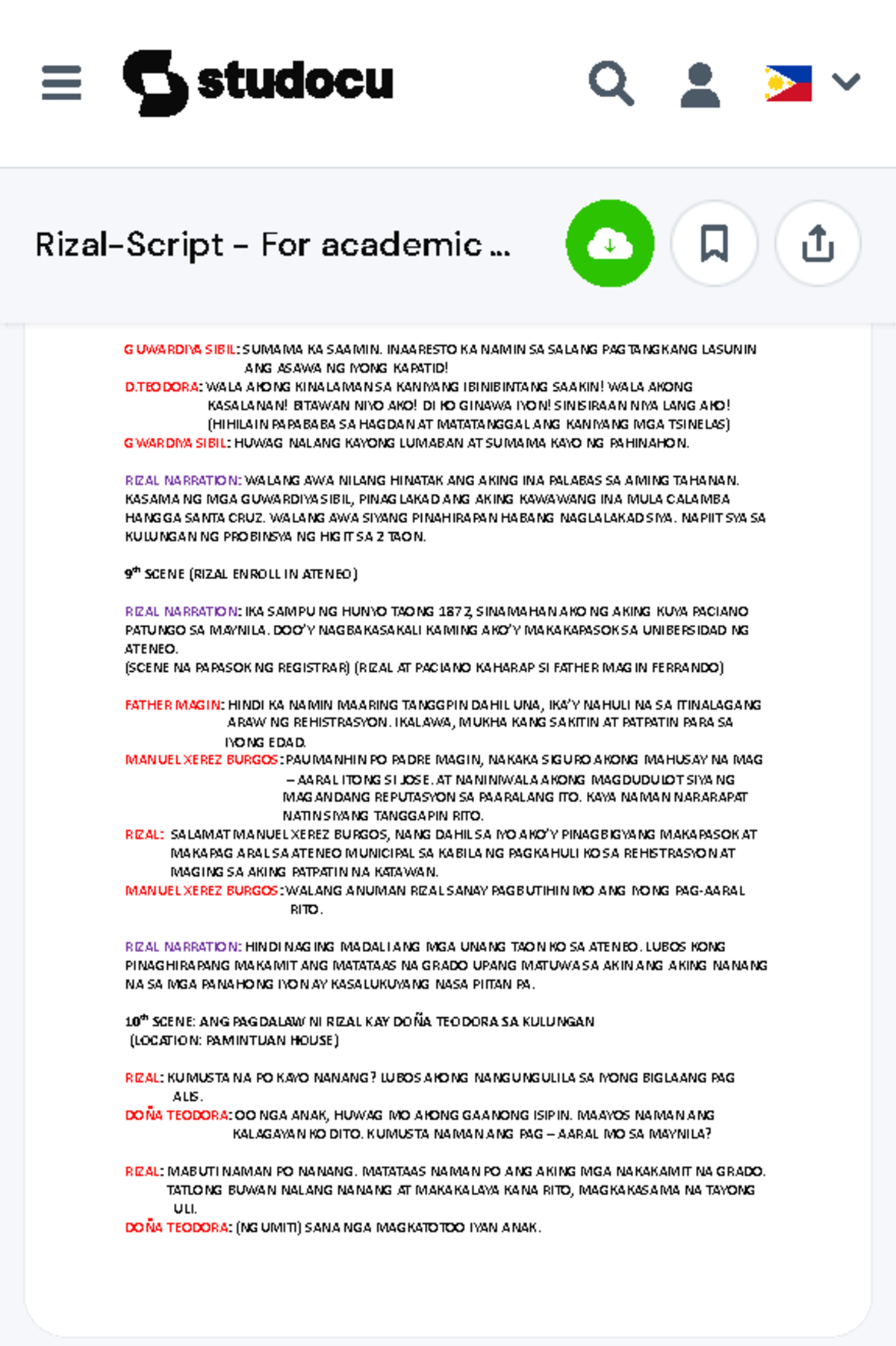 Rizal-Script - For academic purposes - THE LIFE A… - GUWARDIYA SIBIL ...