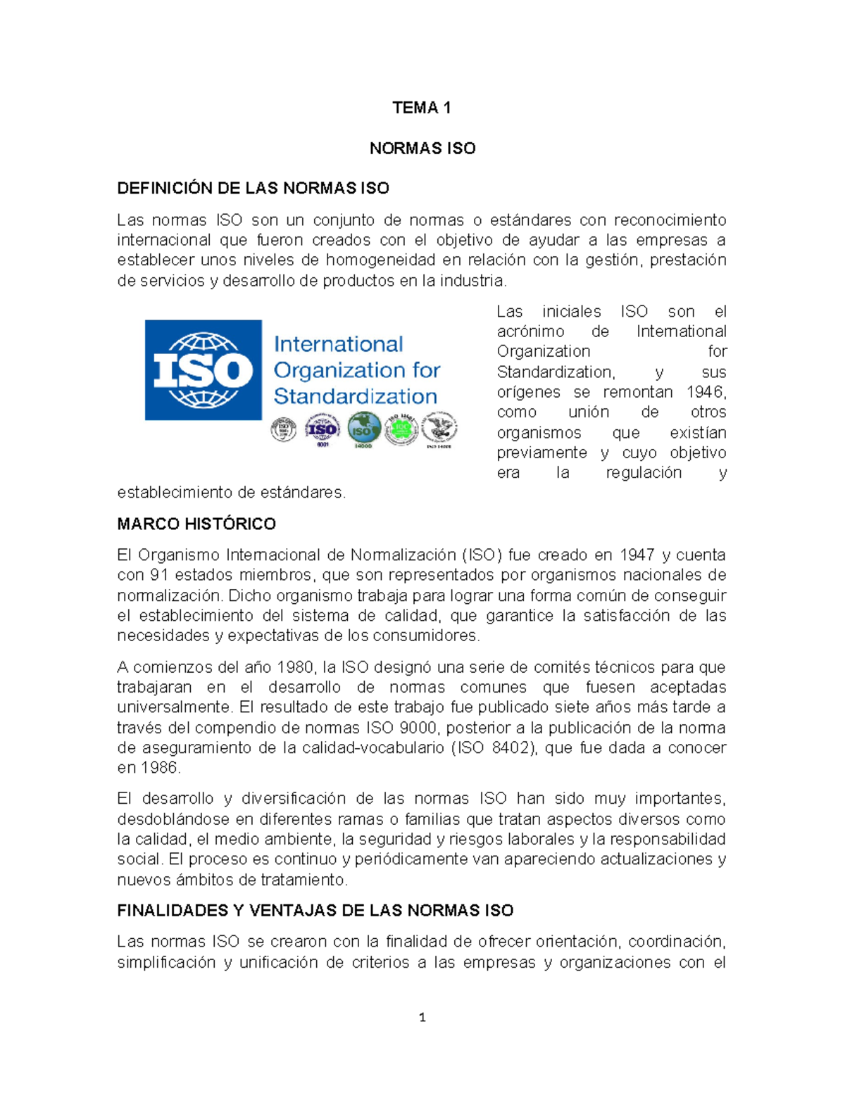 Texto Primer Parcial QUIM. SAN - TEMA 1 NORMAS ISO DEFINICIÓN DE LAS ...