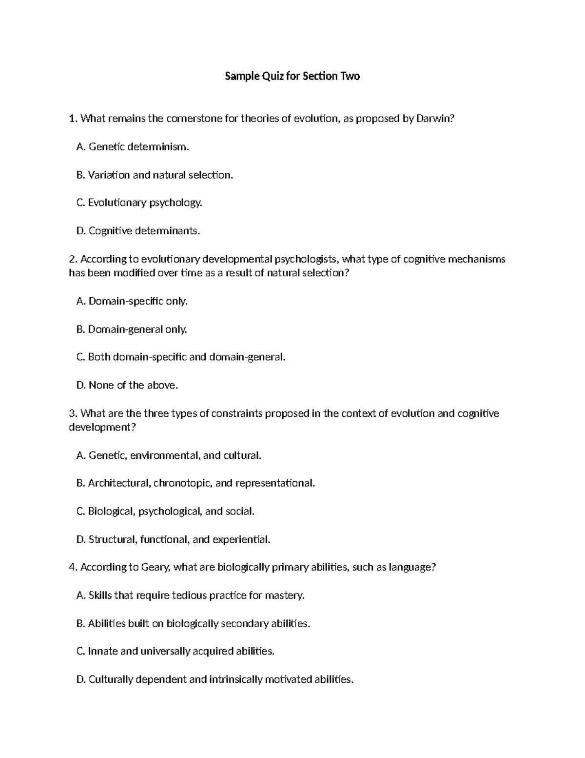 Practice Quiz Chapter 2 - Sample Quiz for Section Two What remains the ...