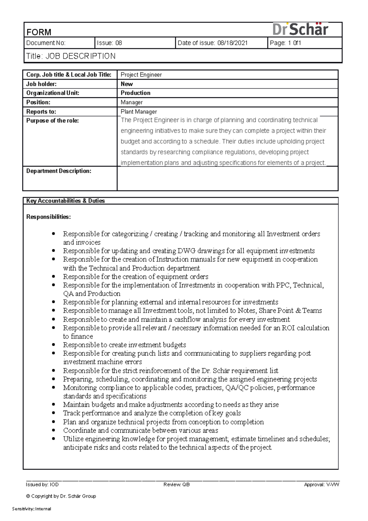 Project Engineer JD - work - FORM Document No: Issue: 08 Date of issue ...
