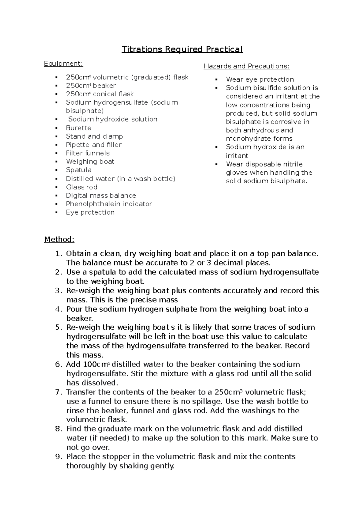 Titrations Required Practical Titrations Required Practical Equipment