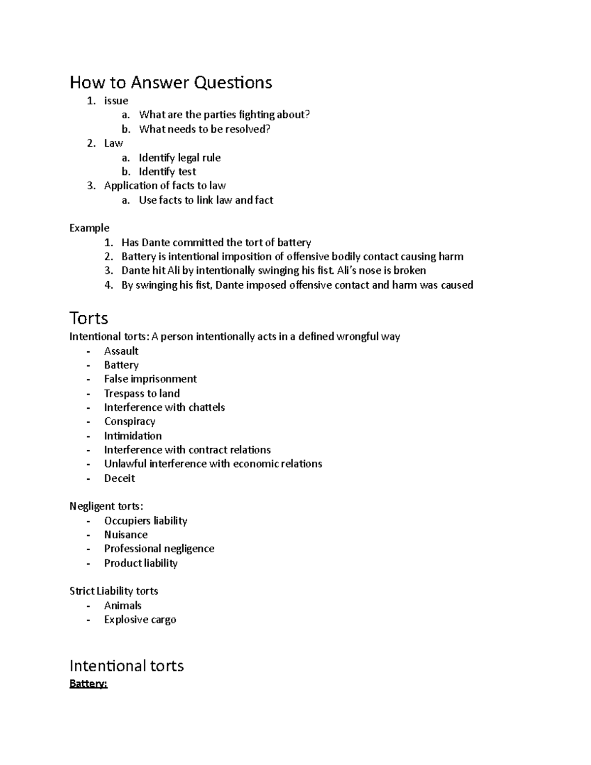 How to Answer Questions on Torts and Negligence - Studocu