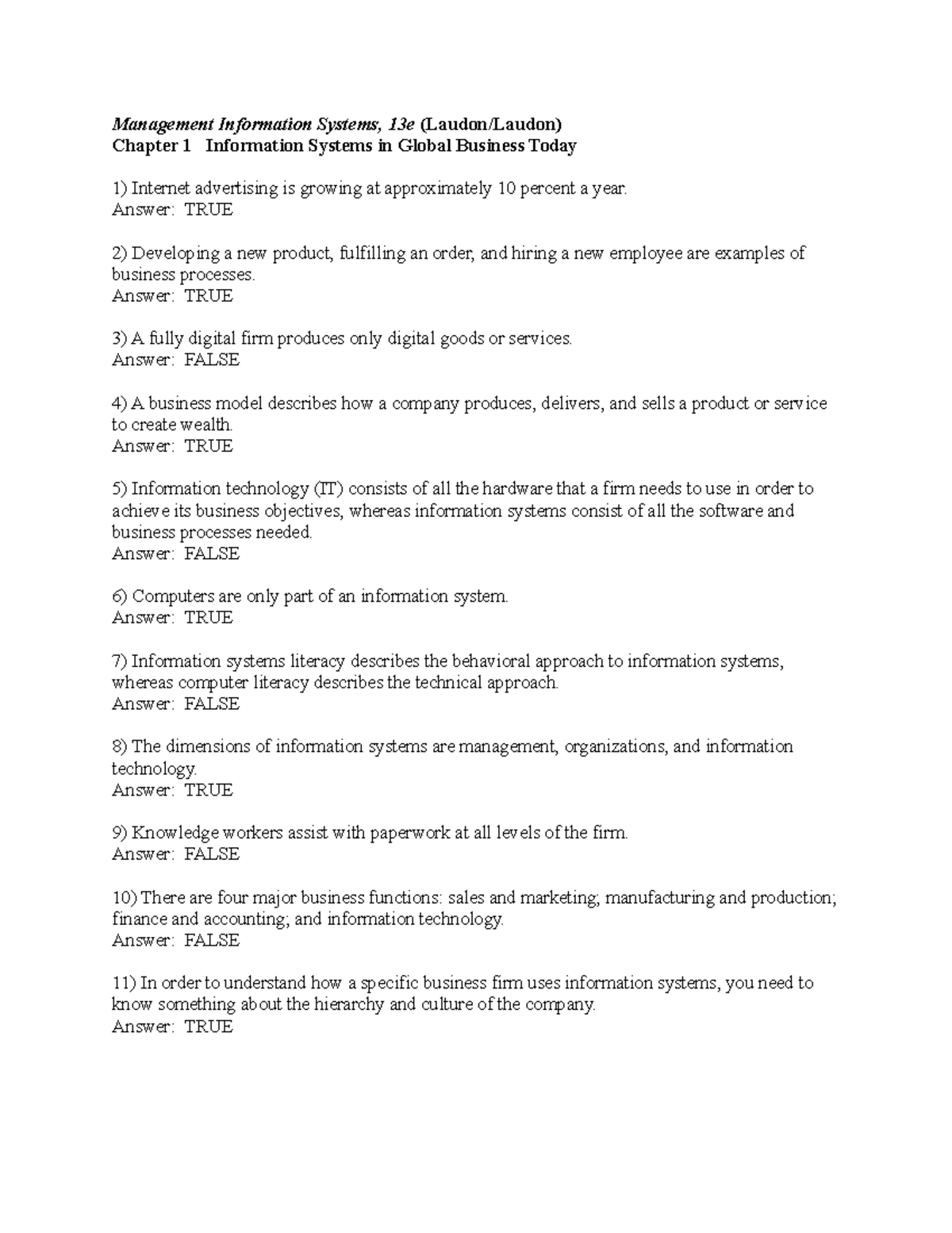 Chapter 01 - Management Information Systems, 13e (Laudon/Laudon) - Studocu