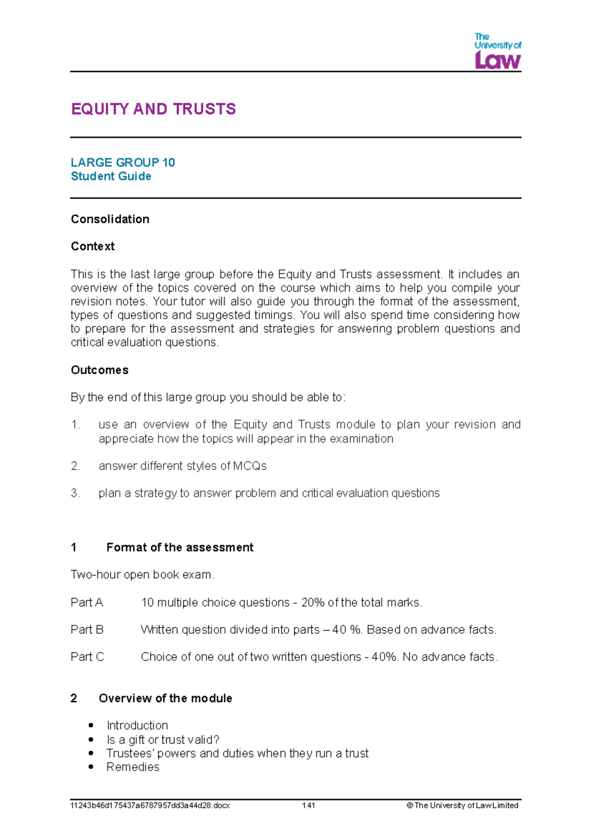 2223 eqtr lg10 ce01 studentguide - EQUITY AND TRUSTS LARGE GROUP 10 ...