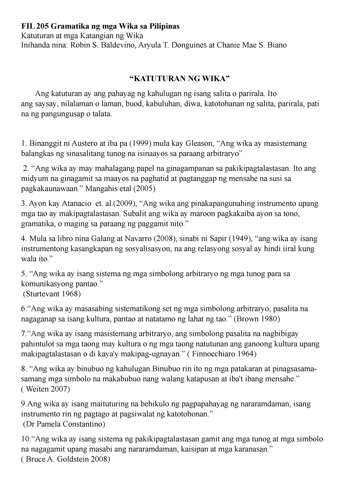 Mga Katangian At Katuturan Ng Wika Fil 205 Gramatika Ng Mga Wika Sa Pilipinas Katuturan At Mga 1966