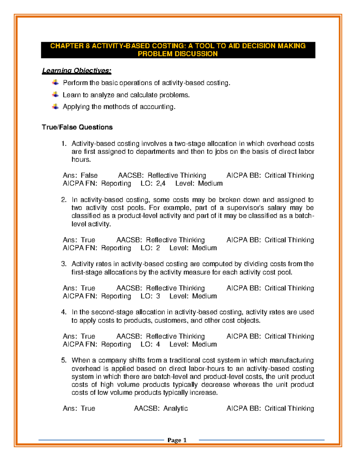 Chapter 8 Activity- Based Costing-A TOOL TO AID Decision Making Problem ...
