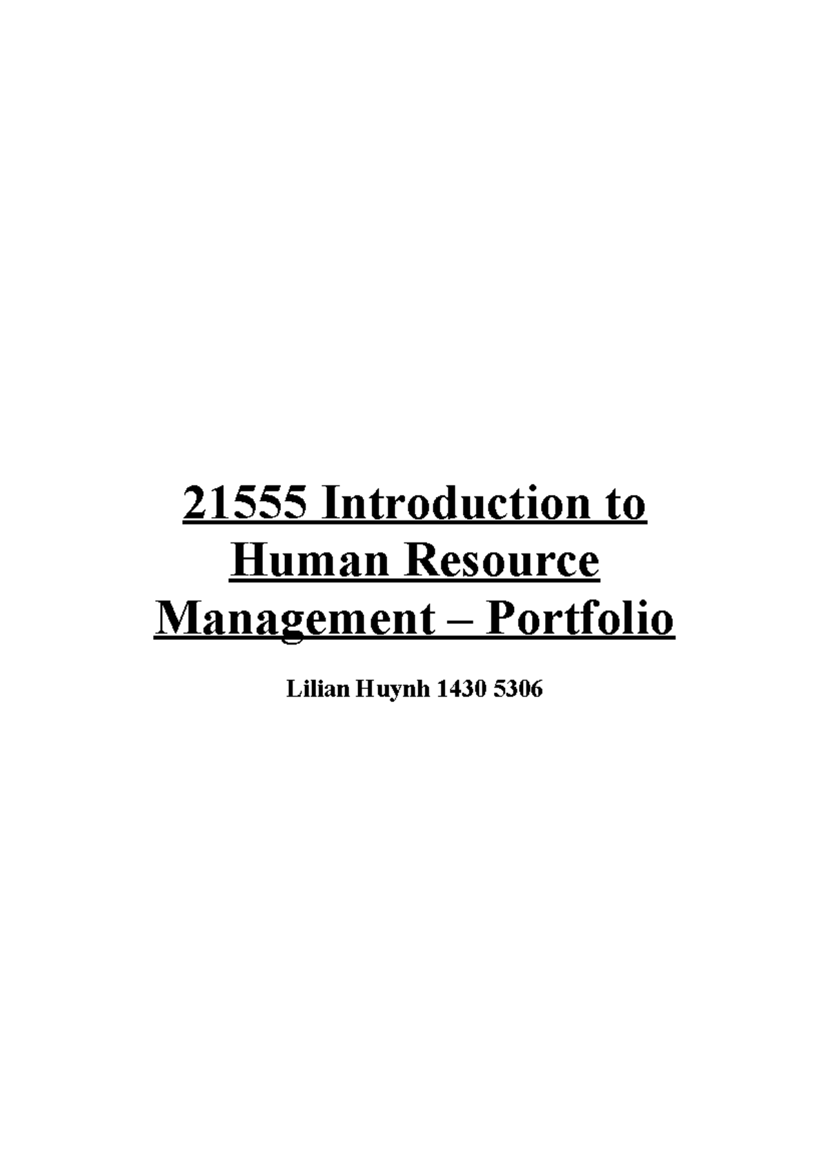 21555 Introduction to Human Resource Management - Reflecting on the ...