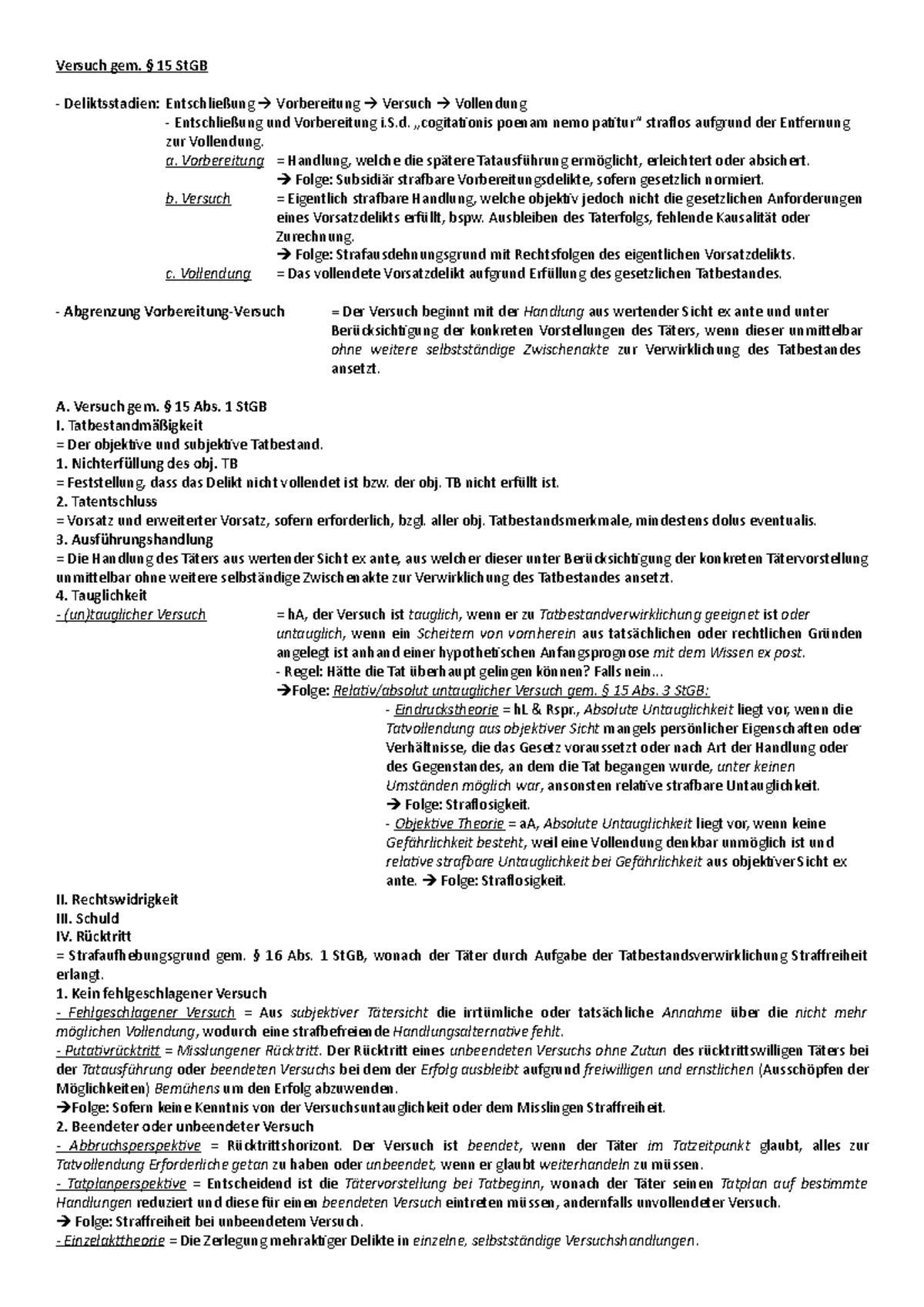 Strafrecht Versuch und Rücktritt Versuch gem. § 15 StGB
