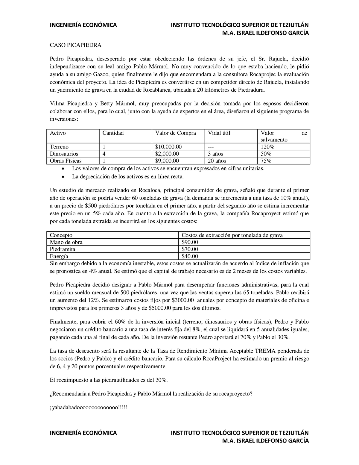 Caso Picapiedra Ninguna Ingenier A Econmica Instituto Tecnolgico Superior De Teziutln M