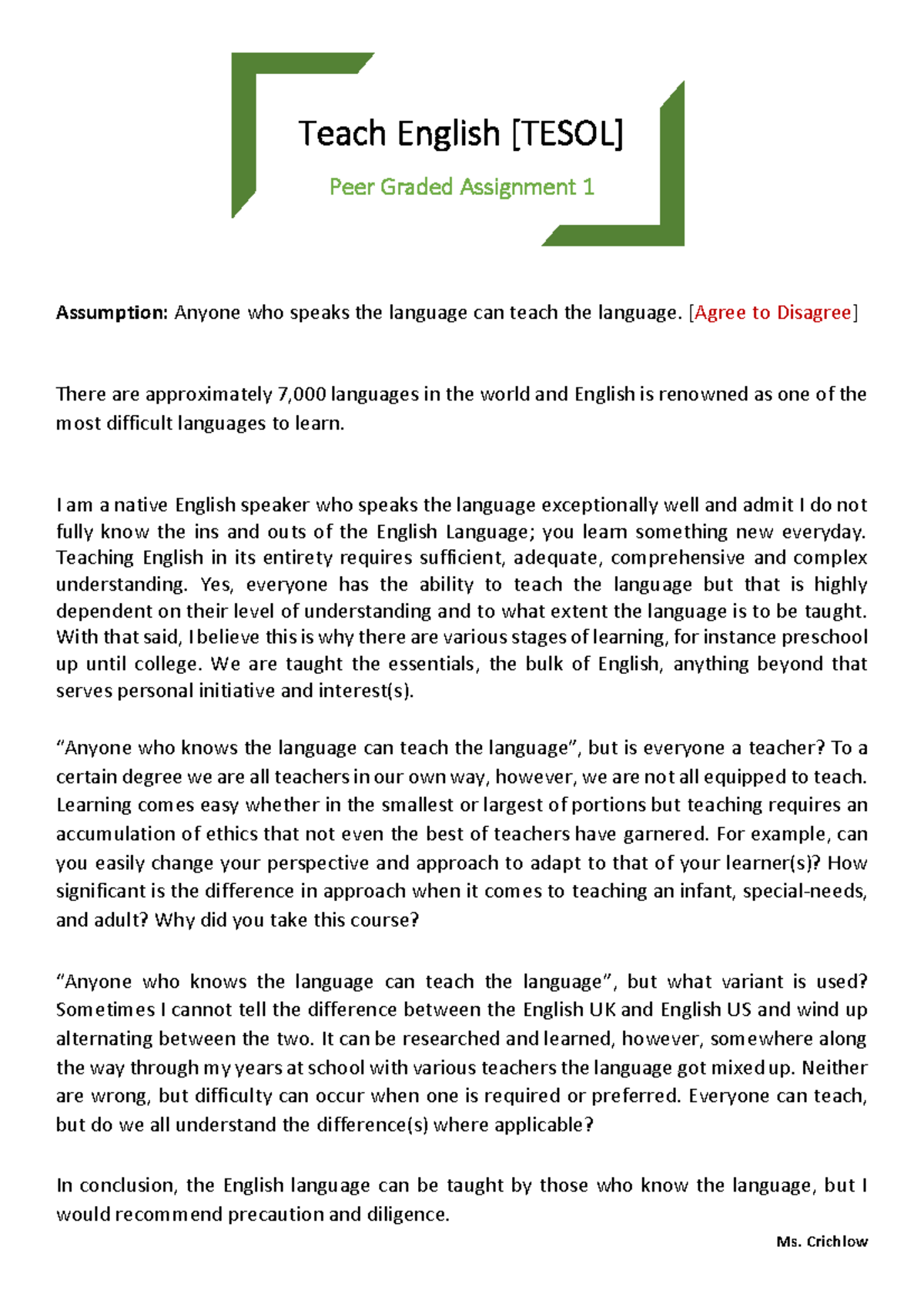 Teach English Now [Peer+Graded+Assignment+1] Ms. Crichlow Teach