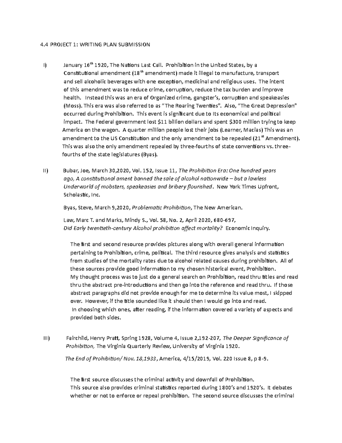 4-4 Project 1; Writing PLAN Submission - 4 PROJECT 1: WRITING PLAN ...