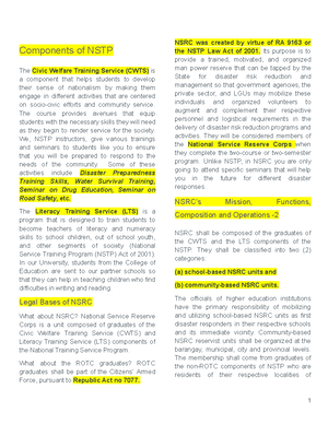 NSTP Reviewer - none - Components of NSTP The Civic Welfare Training ...