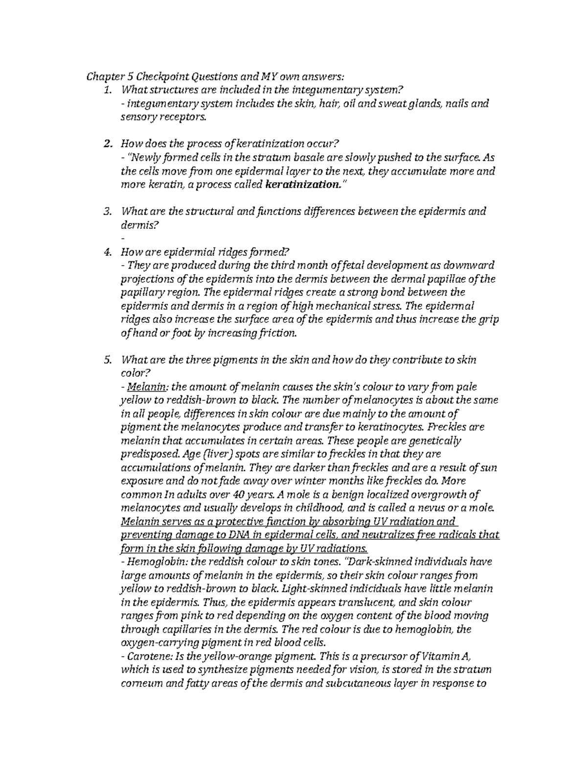 Chapter 5 Checkpoint Questions and MY own answers - What structures are ...