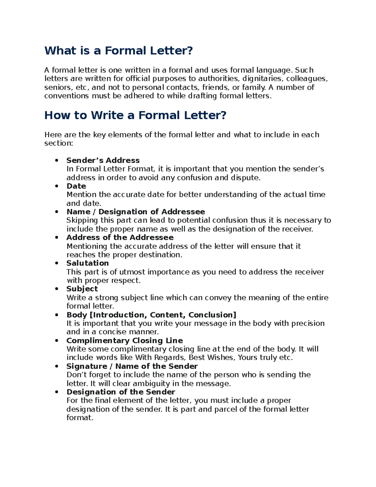 What is a Formal Letter - Such letters are written for official ...