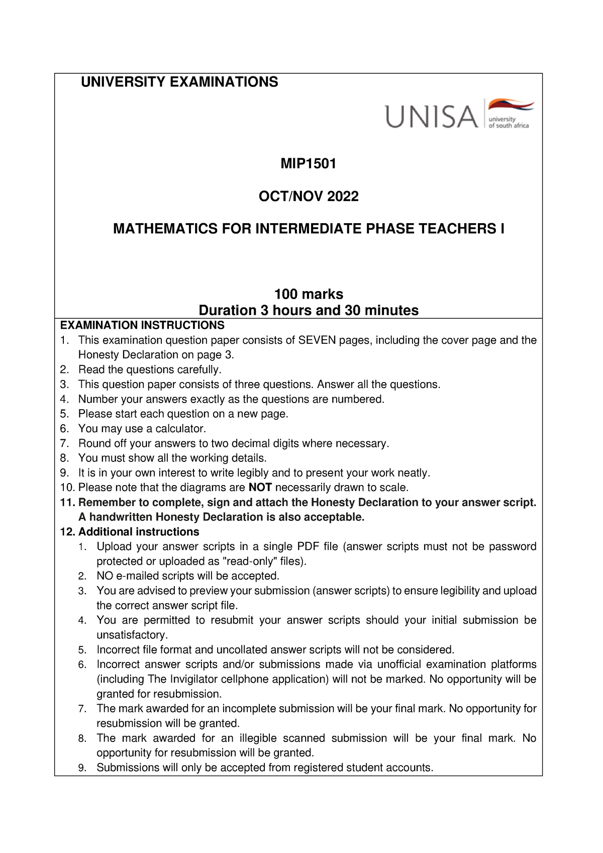 2022 MIP1501 Final Oct.Nov Exam - UNIVERSITY EXAMINATIONS MIP OCT/NOV ...