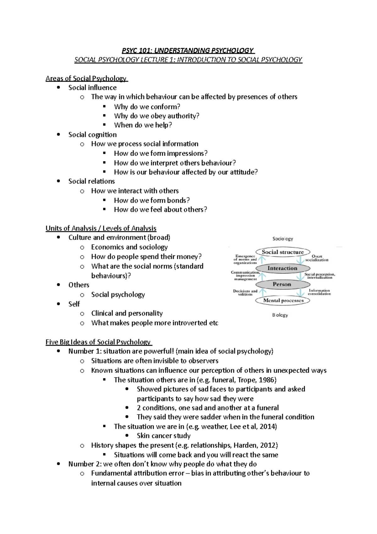 Social Lecture 1: Introduction to Social Psychology - PSYC 101 ...