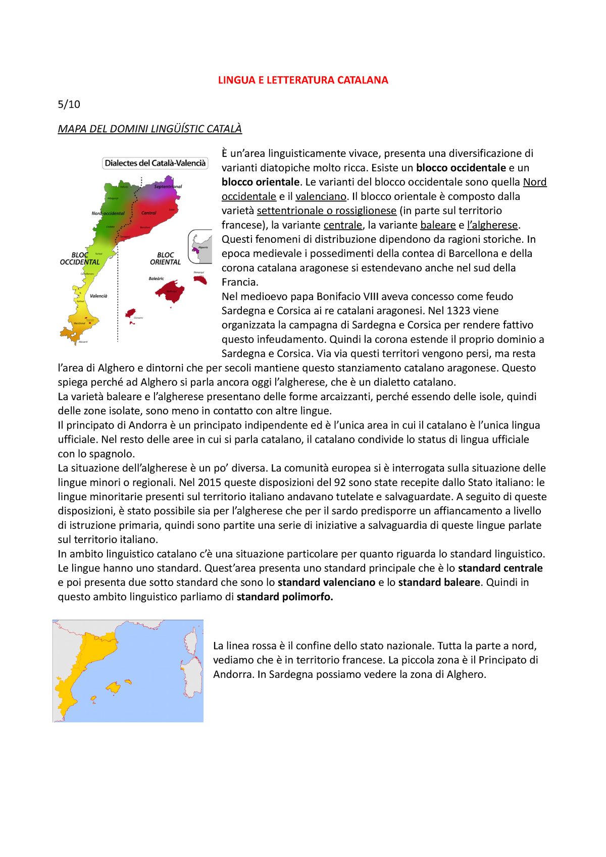 Appunti Lingua Catalana, Appunti di Catalano