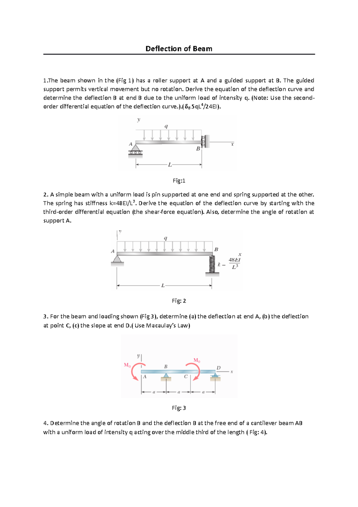 Deflection of Beam - The guided support permits vertical movement but ...