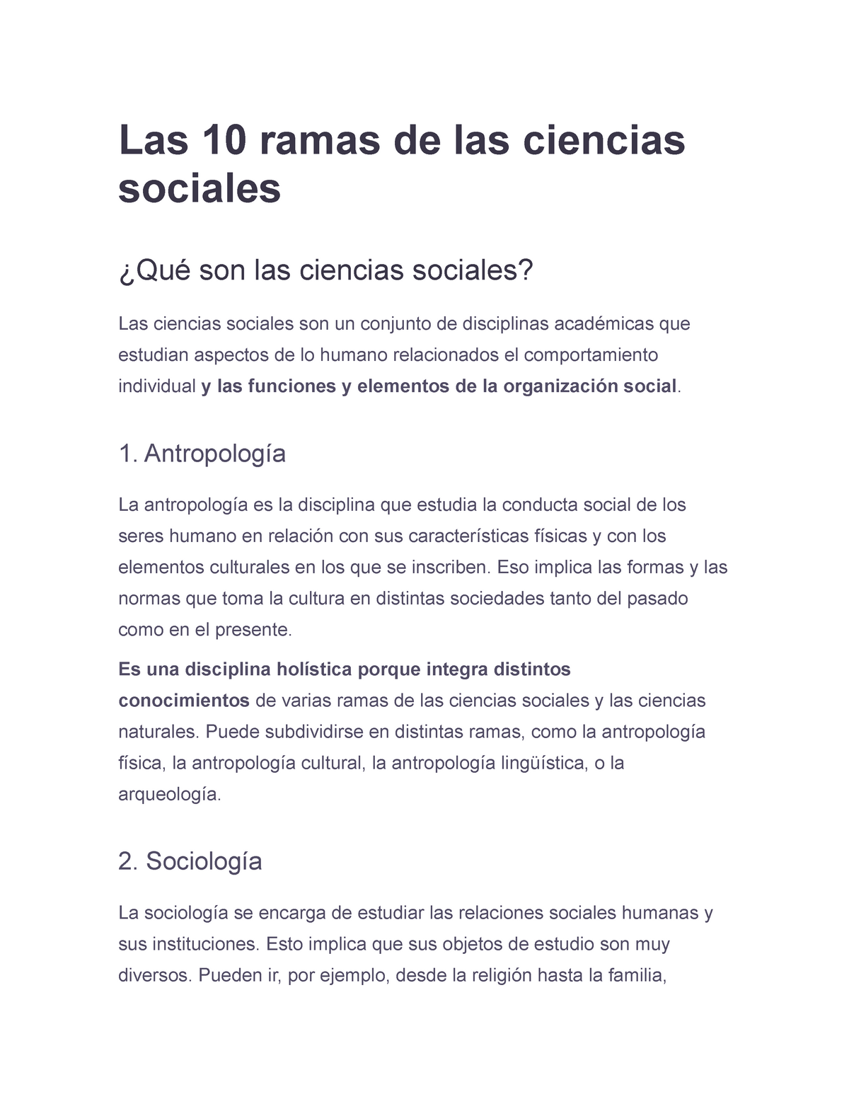Botánico dar a entender al revés Las 10 ramas de las ciencias sociales - Las 10 ramas de las ciencias  sociales ¿Qué son las ciencias - Studocu