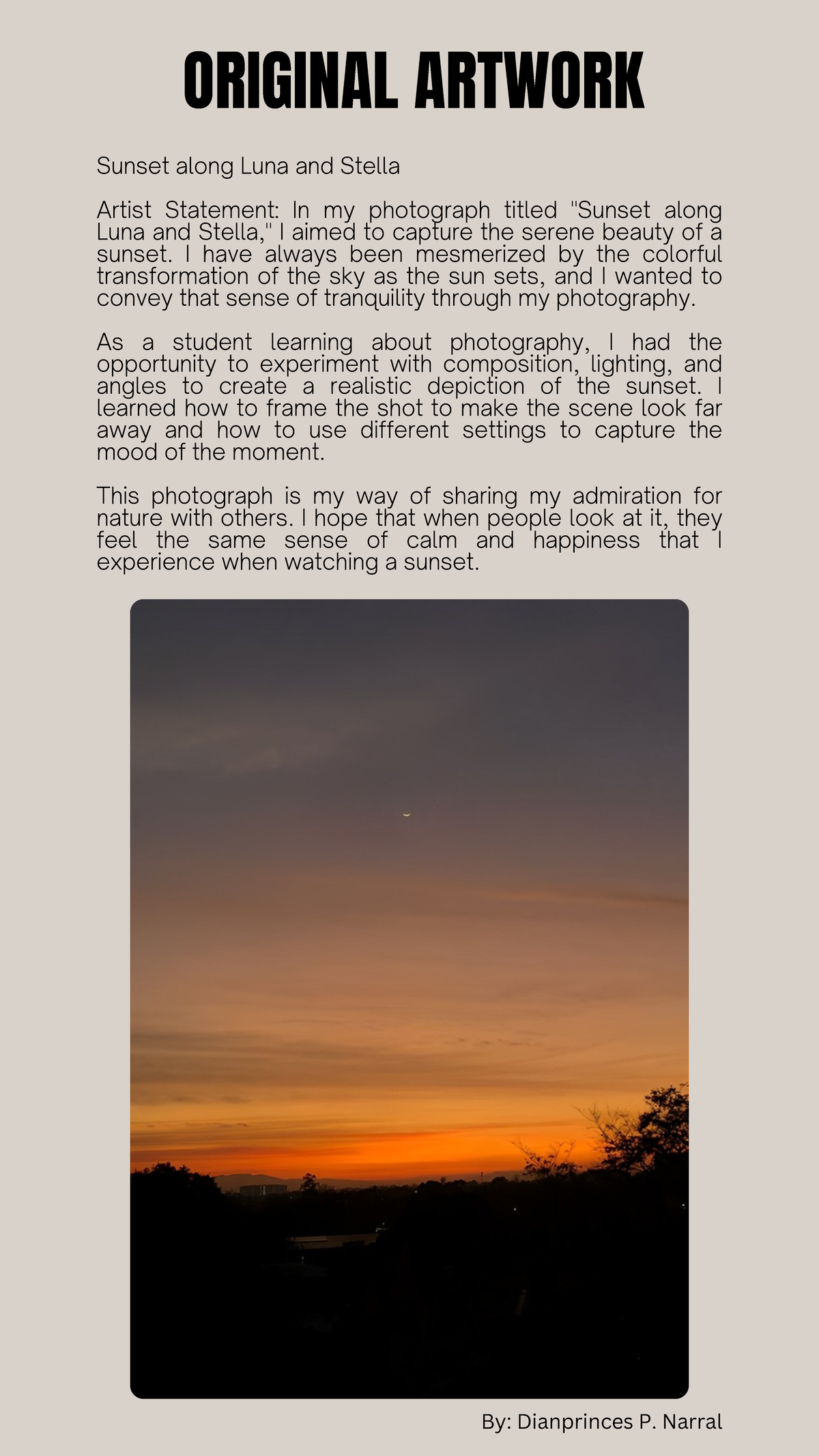 Orinal Artwork - ORIGINAL ARTWORK Sunset along Luna and Stella Artist ...