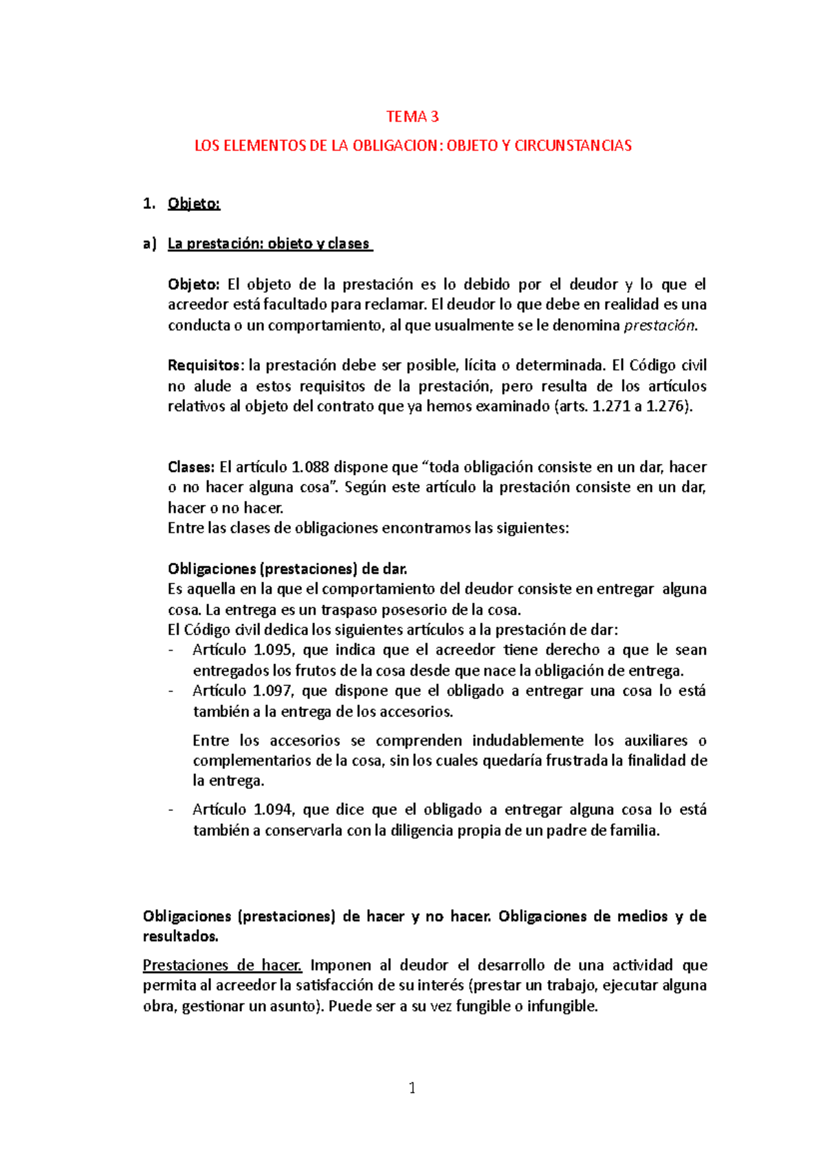 Tema 3 - Apuntes 3 - TEMA 3 LOS ELEMENTOS DE LA OBLIGACION: OBJETO Y ...