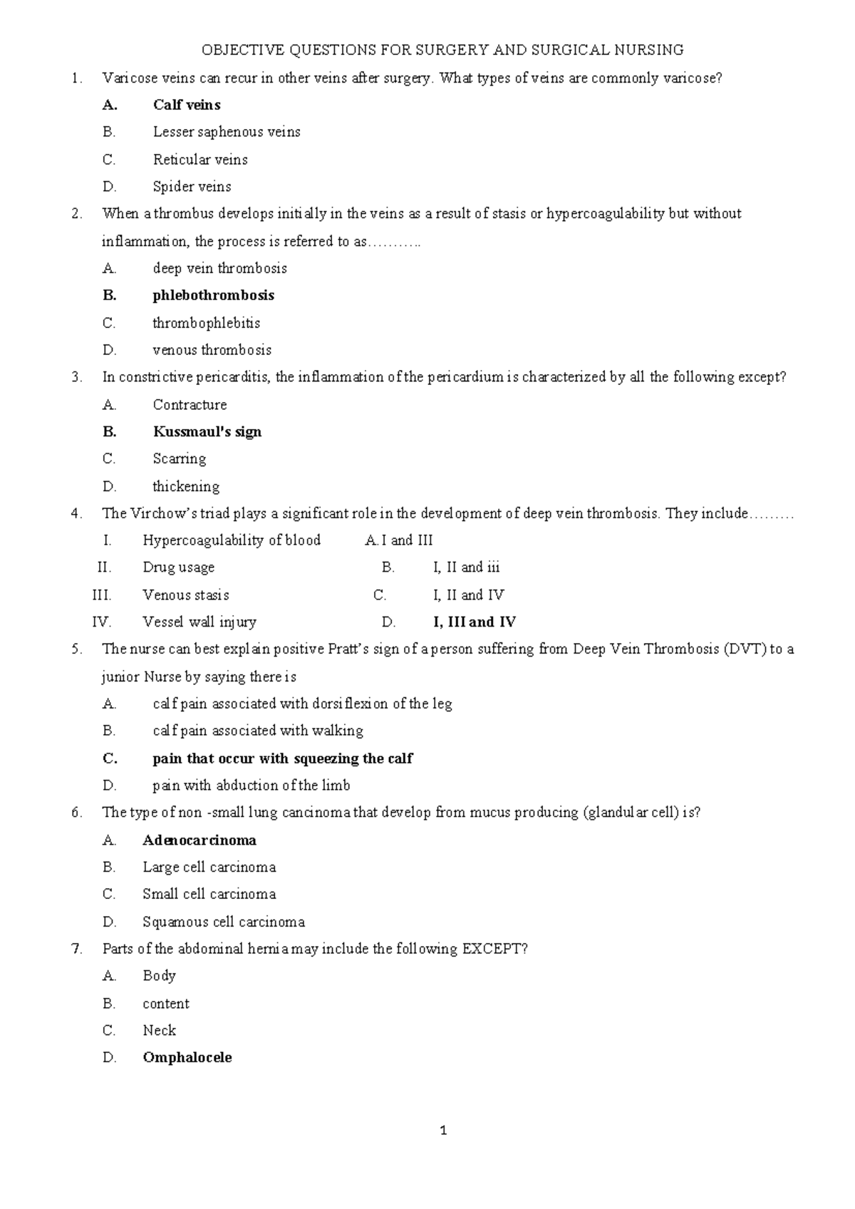 Knust Surgery & Surgical Nursing - OBJECTIVE QUESTIONS FOR SURGERY AND ...