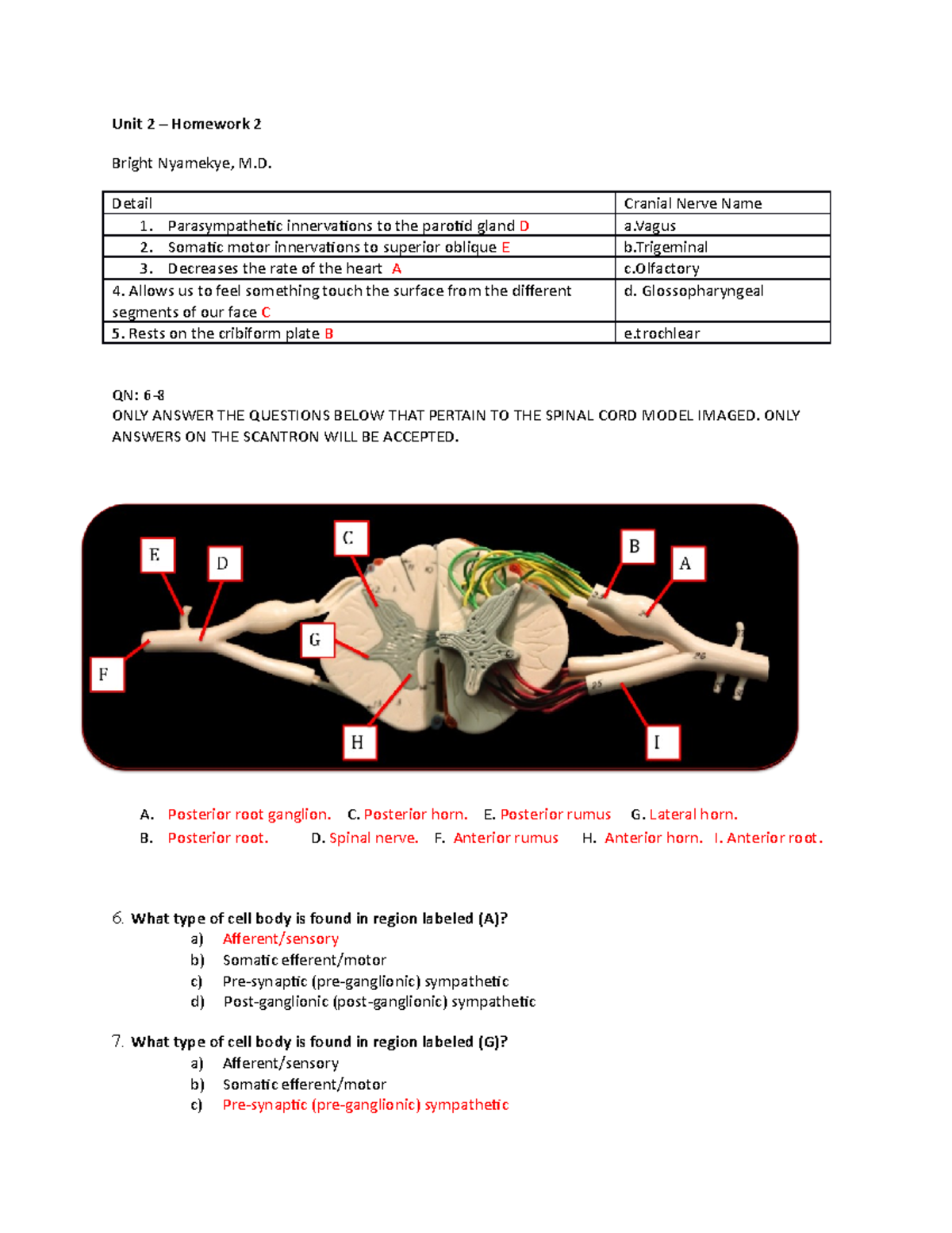 Human ANATOMY Unit 2 Homework Unit 2 Homework 2 Bright Nyamekye, M