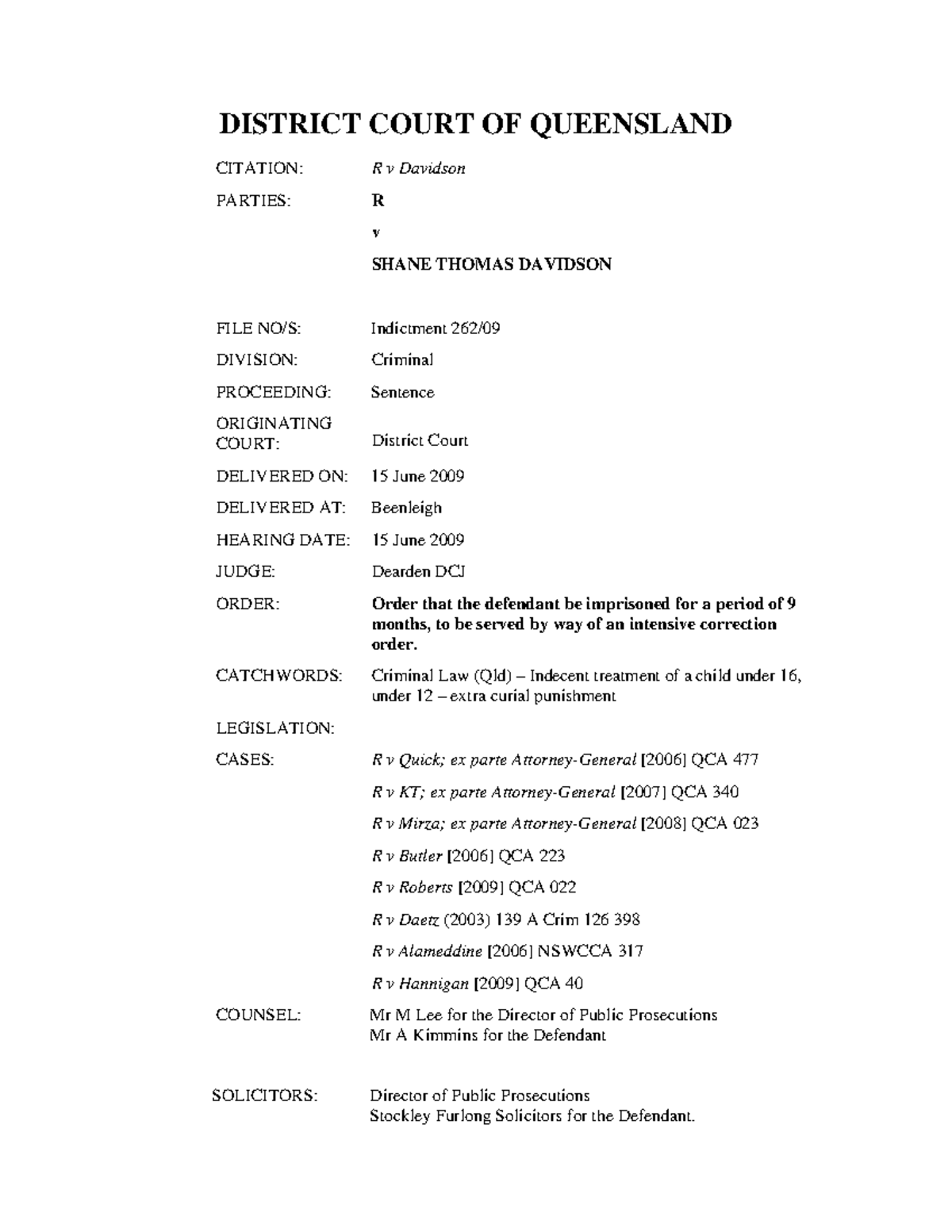 Eofks-Davidson Sentencing Remarks - DISTRICT COURT OF QUEENSLAND ...