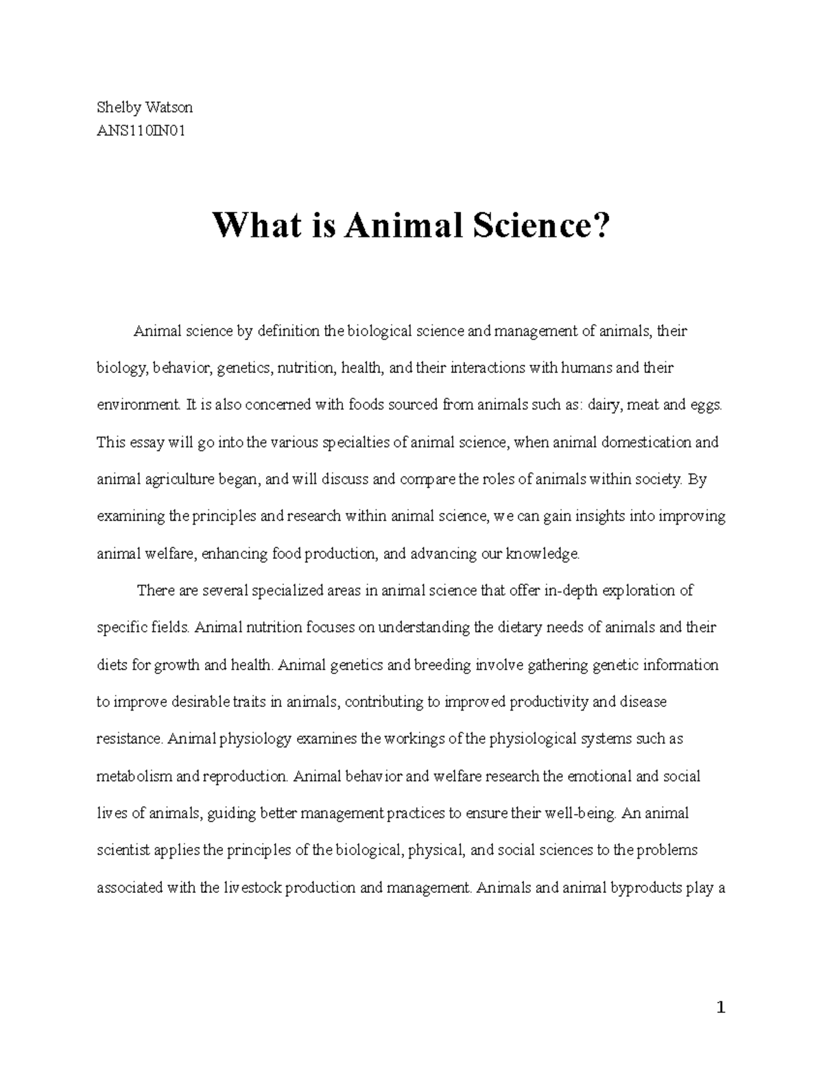 Swatson-Whatisanimalscience - Shelby Watson ANS110IN What is Animal ...