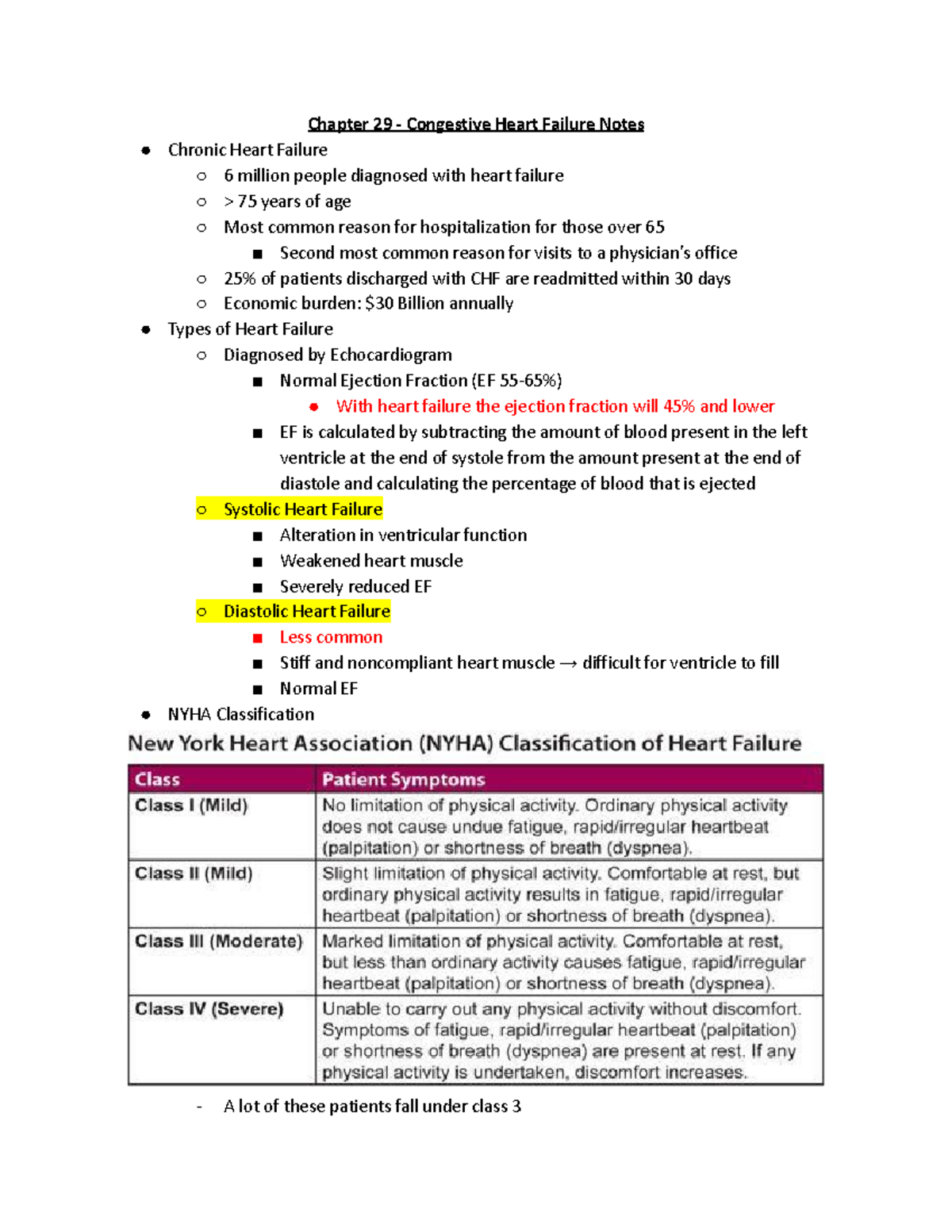 Chapter 29 - Congestive Heart Failure Notes - Results in peripheral ...