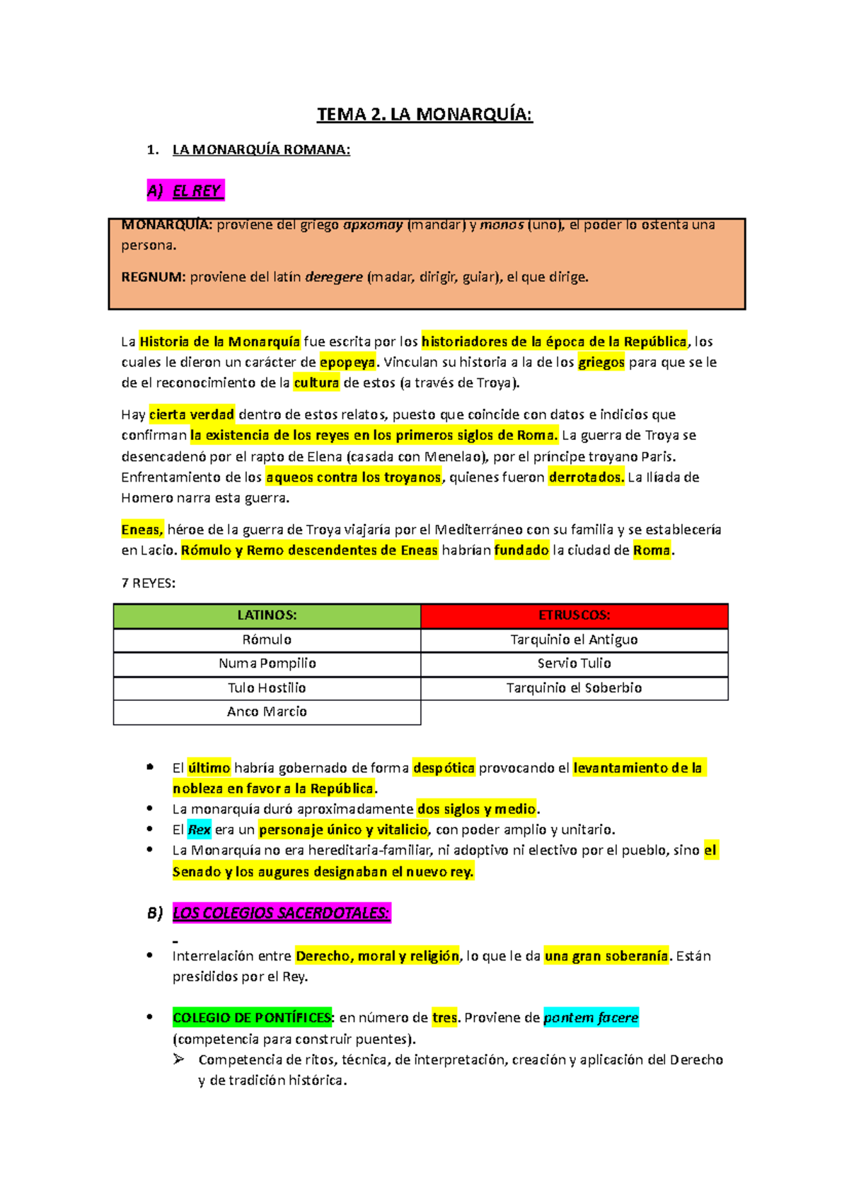 Tema 2 La Monarquía Apuntes De Rosalía Tema 2 La MonarquÍa 1 La MonarquÍa Romana A El