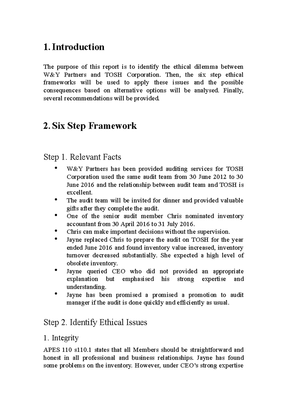 Auditing report 1 Grade 6 1. Introduction The purpose of this