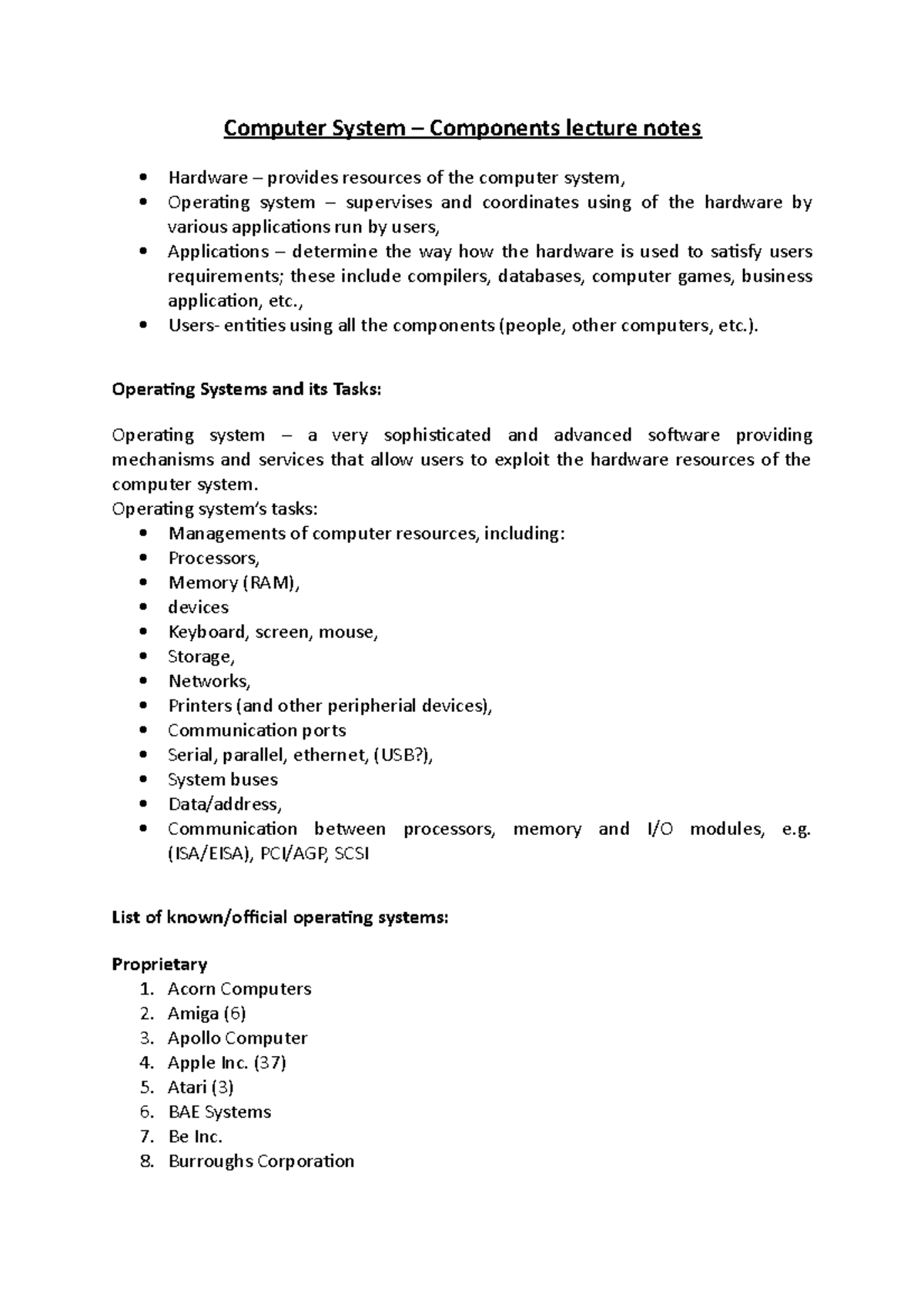 Computer System Components lecture notes , Users entities using