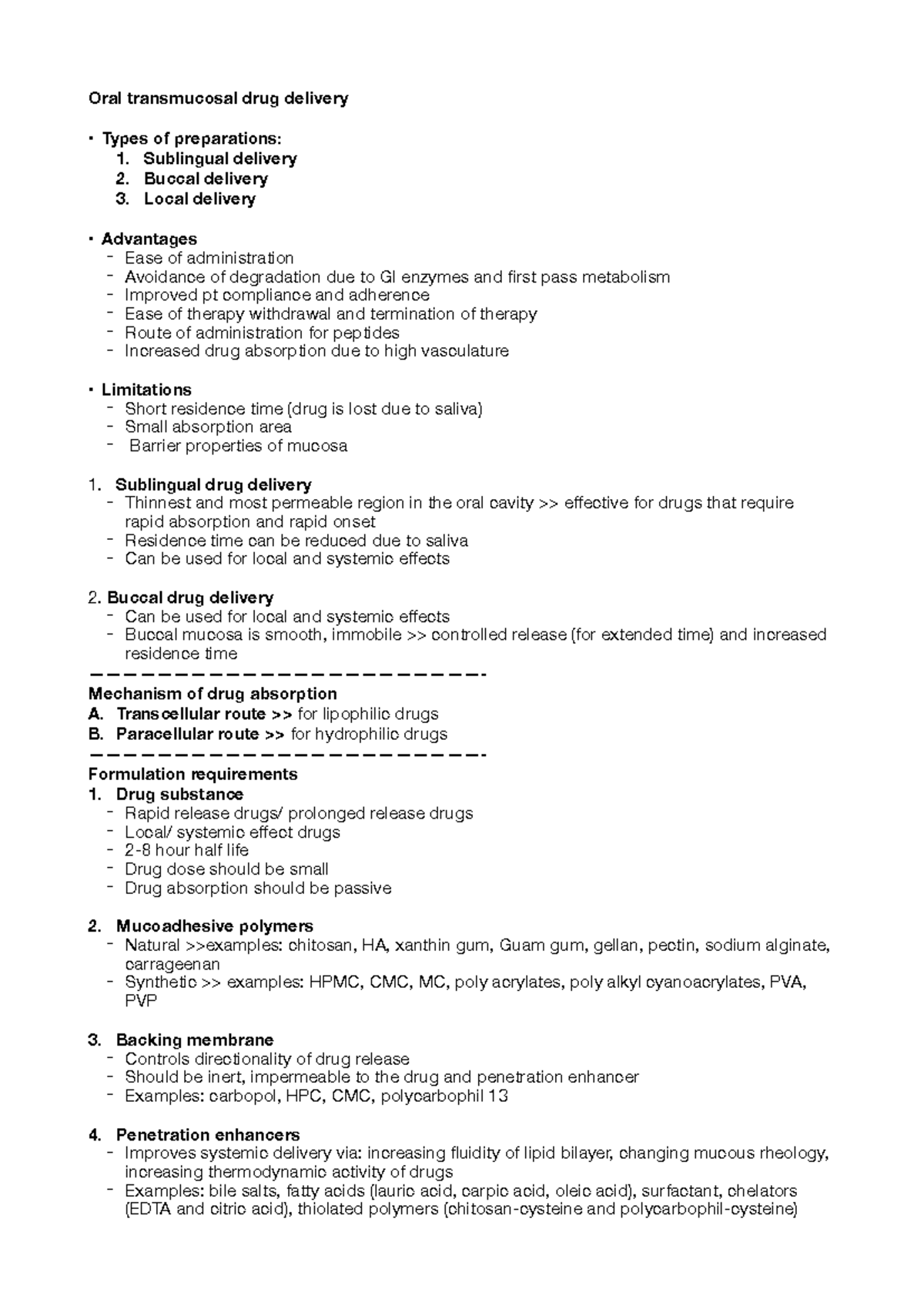 drug delivery (transmucosal-mucoadhesive dosage forms) - Oral ...