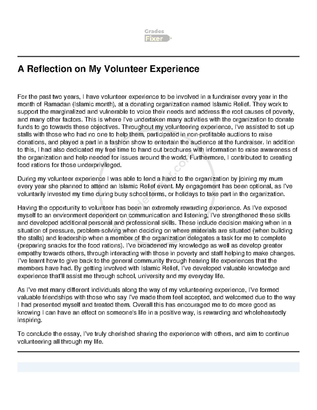 volunteer reflection essay