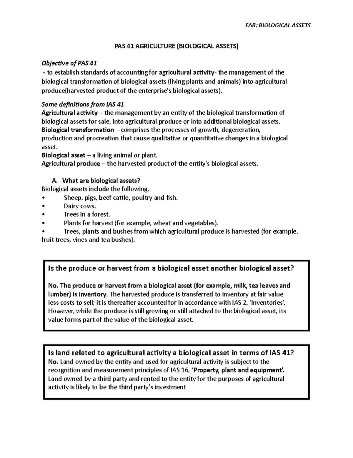 Biological Assets - Lecture Notes 1 - PAS 41 AGRICULTURE (BIOLOGICAL ...