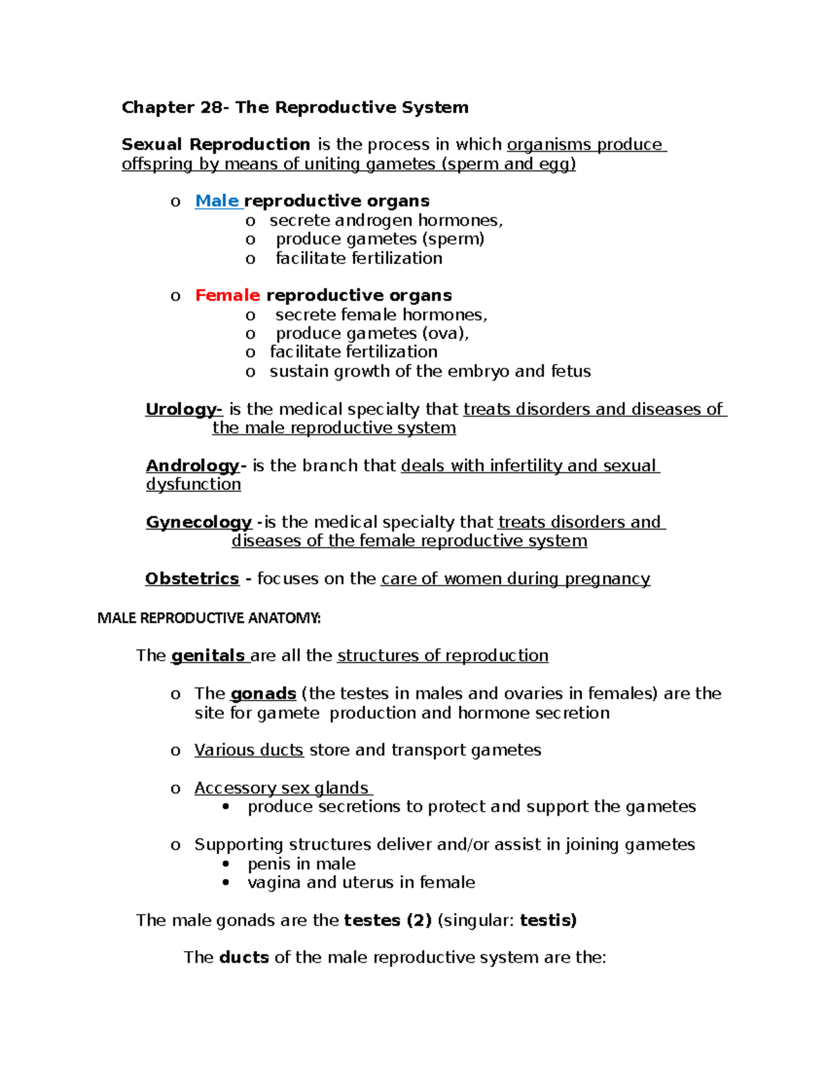 Reproductive CHPT 28 - Chapter 28- The Reproductive System Sexual ...