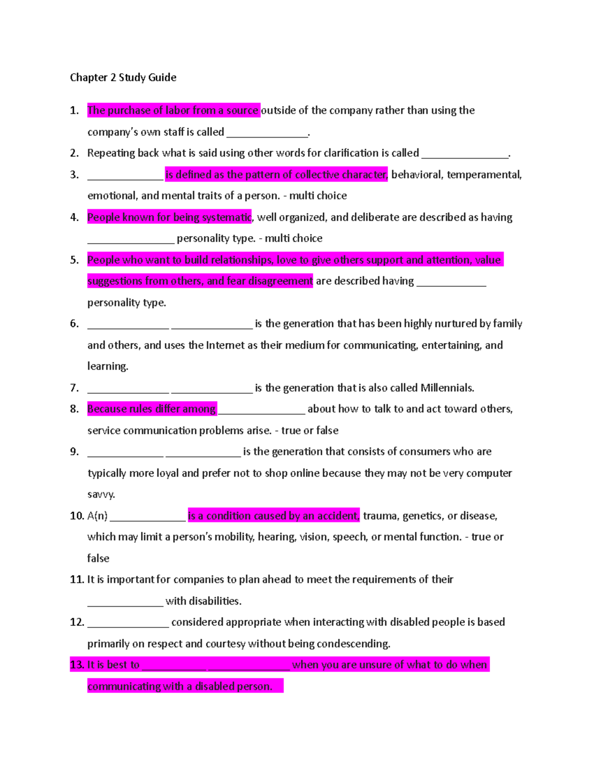 Chapter 2 Study Guide - This will help you do great on the exam. The ...