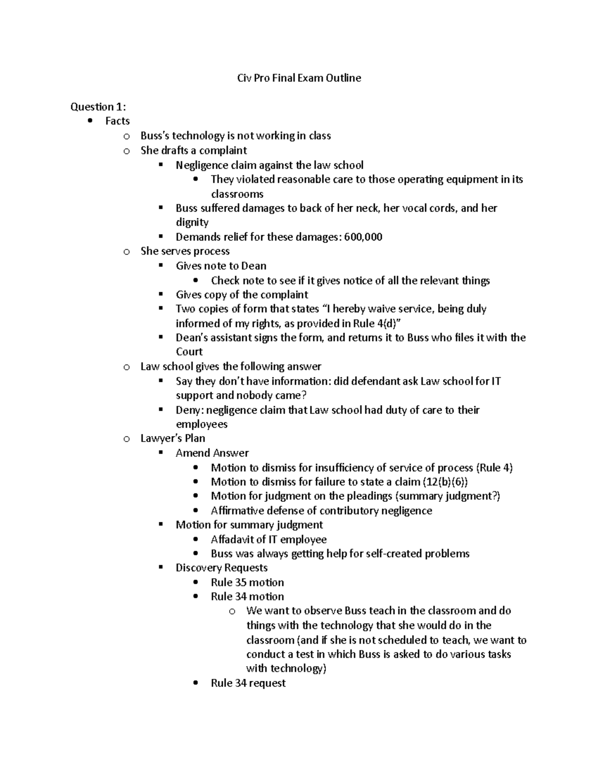 Civ Pro Final Exam Outline - Civ Pro Final Exam Outline Question 1 ...