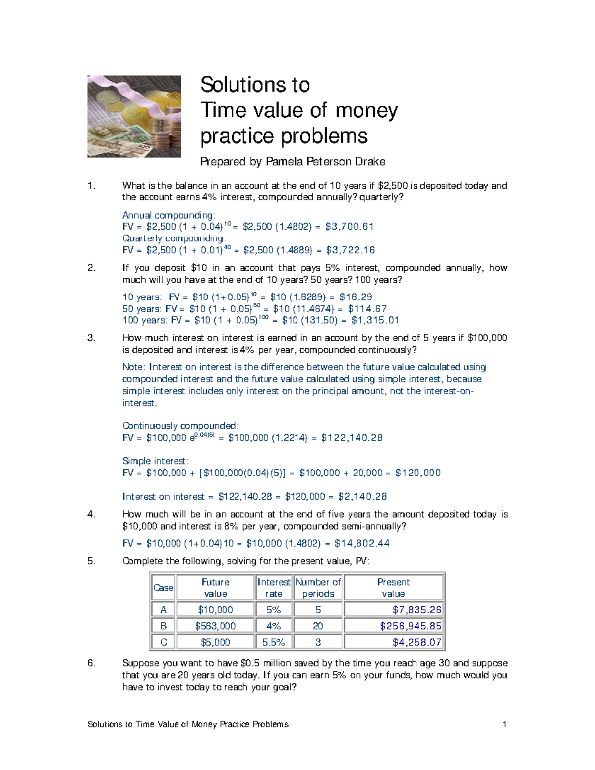 Tvm problems solutions - Solutions to Time value of money practice ...